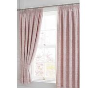 Dreams & Drapes Blush Woven Blossom Lined Pencil Curtains with Tie-Backs Blush