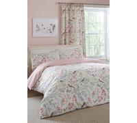 Dreams & Drapes - Pink Floral & Bird Duvet Cover - Super King Bedding Size (260 x 220cm) - Reversible (2 Designs) - 3 Pieces - Vintage Floral Bedding in Pink - Spring Garden Flower Duvet Cover