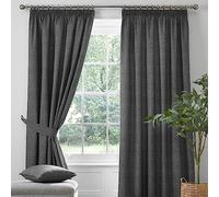 Dreams & Drapes - Charcoal Grey Blackout Pencil Pleat Curtains W46 x L72" (117 x 183cm) - 2x Tie Backs Included - Heavy Weight - Thermal Soundproof Curtains in Grey - Curtains for Bedroom/Living Room