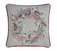 Dreams & Drapes - Christmas Wreath Cushion (43 x 43cm) - Filling Included - Red Piped Trim - Green Christmas Holly Berries with Cover Included/Cushion Insert - Matching Duvet Cover Available