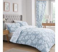 Dreams & Drapes Chrysanthemum Duvet Cover Set - Super King 260x220cm - Reversible Blue Floral Bedding - Light & Dark Blue Design - Soft Touch - 2 Pillowcases - Easy Care - Elegant Bedroom Set
