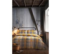 Dreams & Drapes - Ochre Checkered Hedgehog Duvet Cover - King Bedding Size (230 x 220cm) - Soft 100% Brushed Cotton - Reversible Design - Ochre Yellow Flannelette Woodland Bedding with Hedgehogs