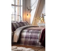 Dreams & Drapes Colville Check-100% Brushed Duvet Cover Set, 100% Cotton, Plum, Single Bed