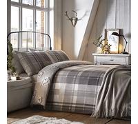 Colville Grey Check 100% Brushed Cotton Reversible Duvet Cover and Pillowcase Set Grey