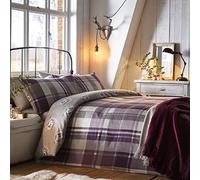 Dreams & Drapes Colville Check-100 Percent Brushed Duvet Cover Set, 100 Percent Cotton, Plum, King Bed