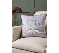 Dreams & Drapes - Grey Hedgehog Cushion (43 x 43cm) - Filling Included - Piped Edge - Reversible Design - Grey Flannelette/Check - Woodland Floral Cushion Cover