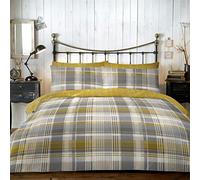 Dreams & Drapes Connolly Check-100% Brushed Cotton, Ochre Yellow, Duvet Cover Set: Double