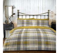 Dreams & Drapes Connolly Check-100% Brushed Cotton, Ochre Yellow, Duvet Cover Set: Super-King
