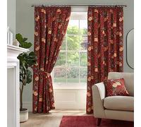 Dreams & Drapes Curtains - Sandringham - 100% Cotton Pair of Pencil Pleat Curtains With Tie-Backs - 66" Width x 90" Drop (168 x 229cm) in Red