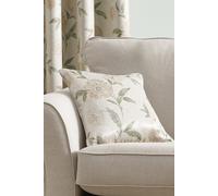 Dreams & Drapes - Natural Floral Cushion (43 x 43cm) - Filling Included - Piped Edge - White Flowers - Vintage Cushion in Natural with Cover Included/Cushion Insert - Matching Curtains Available