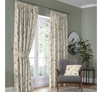 Dreams & Drapes - Natural Floral & Bird Curtains W90 x L90 (229 x 229cm) - 2x Pencil Pleat Curtains - 2x Tie Backs - 100% Cotton - Botanical Curtains & Drapes for Bedroom - Garden Bird Curtains