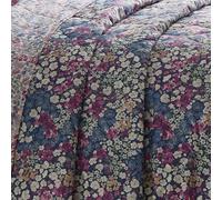 Dreams & Drapes Design Bessie Quilted Bedspread, Navy, 52% Recycled Polyester 48% Cotton, 200 x 230 cm, Floral Pattern, Reversible