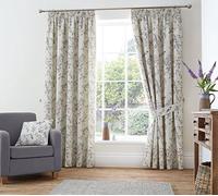 Dreams & Drapes - Natural Floral & Birds Curtains W90 x L90" (229 x 229cm) - 2x Pencil Pleat Curtains - 100% Cotton - 2x Tie Backs - Purple Floral Curtains & Drapes - Vintage Songbirds Curtains