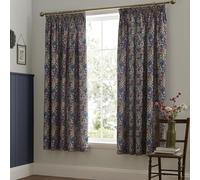 Dreams & Drapes Design Pencil Pleat Curtains, Living Room, 168 x 183 cm, Navy, 52% Recycled Polyester 48% Cotton, Light Filtering, Tie-Backs Included, Floral Pattern