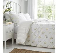 Dreams & Drapes Ditsy Floral Seersucker Yellow Duvet Cover Set King 230 x 220cm - Textured Easy Care Bedding with Small Floral Design, Includes 2 Pillowcases