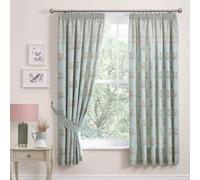 Dreams & Drapes - Duck Egg Damask Floral Curtains (W66 x L72) - Pencil Pleat - Tie Backs - Baroque Vintage