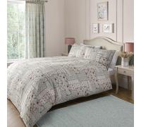 Dreams & Drapes - Duck Egg Damask Patchwork Duvet Cover - Double Bedding Size (200 x 200cm) - Reversible Design - 2x Pillowcases Included - Vintage Bohemian Floral Bedding in Duck Egg