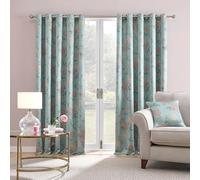 Dreams & Drapes - Duck Egg Floral Curtains W90 x L90" (229 x 229cm) - 2x Panels - Duck Egg Flower Eyelet Curtains & Drapes for Bedroom and Living Room - Traditional Vintage Curtains with Pink Floral