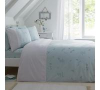 Dreams & Drapes - Duck Egg Floral & Dragonfly Duvet Cover - Single (140 x 200cm) - Classic White Lace/Frill Trim - Vintage White Bedding with Botanical Print