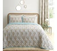 Dreams & Drapes Edena Decorative Floral Quilted Bedspread 200 x 230cm Natural - Textured Floral Design for Bedroom, Lightweight Bedspread