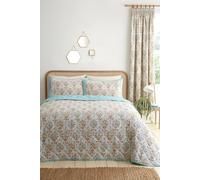 Dreams & Drapes Edena Decorative Floral Quilted Bedspread 200 x 230cm Natural - Textured Floral Design for Bedroom, Lightweight Bedspread