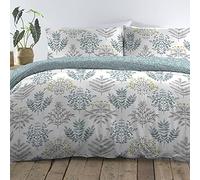 (Duck Egg, King) Dreams & Drapes Emily Botanical Print Reversible Duvet Cover Set
