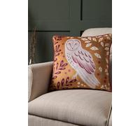 Dreams & Drapes - Red Mauve Woodland Owl Cushion (43 x 43cm) - Filling Included - Reversible Design (2 Colours) - Piped Edge - Owl Cushion in Red/Ochre with Cover Included/Cushion Insert