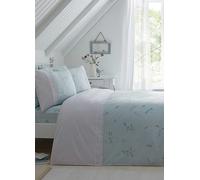 Dreams & Drapes - Duck Egg Floral & Dragonfly Duvet Cover - Double Size (200 x 200cm) - Classic White Lace/Frill Trim - Vintage White Bedding with Botanical Print