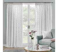 Dreams & Drapes - Floral Leaf Net Curtains for Windows - 2x Panels - W46 x L54 (116 x 137cm) - Lined Window Net - White Voile Curtains for Bedroom & Living Room - White Sheer Curtains with Leaf Plants