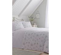 Dreams & Drapes White & Lavender Floral Duvet Cover - Single 140x200cm - Vintage Botanical Print - Ruffle & Lace Trim - Soft Polycotton Bedding Set with Pillowcase - Classic Cottage Style