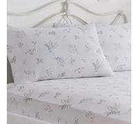 Dreams & Drapes White Lavender Fitted Sheet - Double Size (190x135x28cm) - 2 Pillowcases - Lilac Floral Print - Soft Cotton Bedding - Matching Duvet Cover Available