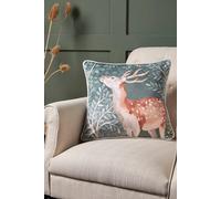 Dreams & Drapes 'Forest Animals' Deer Print Velvet Filled Cushion in Green | Size: 43 cm x 43 cm Dreams & Drapes Green 43 cm x 43 cm