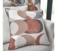 Dreams & Drapes Fusion - Spice Orange Retro Vector Circle Cushion (43 x 43cm) - 100% Cotton - Filling Included - Grey Piped Edge - Circle Geometric Cushion with Insert - Matching Curtains Available
