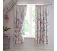 Dreams & Drapes - Garden Floral Curtains W66 x L72" (168 x 183cm) - 2x Panels - Pencil Pleat - Blue/Pink Floral Curtains & Tiebacks