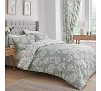 Dreams & Drapes - Green Chrysanthemum Duvet Cover - Double Bedding Size Reversible (2 Colours) - Easy Care & Washable - Sage & Light Green Floral Bedding