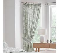 Dreams & Drapes - Green Chrysanthemum Pleated Curtains W66 x L72" (168 x 183cm) - 2x Panels & Tie Backs - Vintage Floral Drapes - Botanical Pencil Pleat in Sage Green