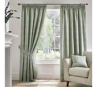 Dreams & Drapes - Green Jacobean Curtains W66 x L72 (168 x 183cm) - 2x Panels - 100% Cotton - Tie Backs - Floral Pencil Pleat Curtains - Vintage Floral in Light Green
