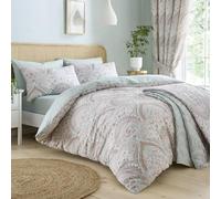 Dreams & Drapes Green Jacobean Duvet Cover - Double Size (200x200cm) - Reversible Boho Bedding Set with 2 Pillowcases - Moroccan Persian Floral Design - Exotic Lilac Linen - Soft Touch