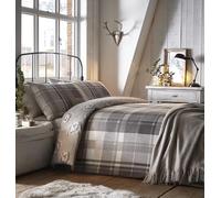 Dreams & Drapes - Grey Checkered Hedgehog Duvet Cover - King Bedding Size (230 x 220cm) - Super Soft 100% Brushed Cotton - Reversible Design - Grey Flannelette Woodland Bedding with Hedgehogs