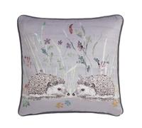 Dreams & Drapes - Grey Hedgehog Cushion (43 x 43cm) - Filling Included - Piped Edge - Reversible Design - Grey Flannelette/Check - Woodland Floral Cushion Cover