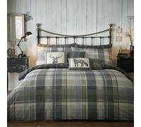 Dreams & Drapes Grey Tartan Stag Check Brushed Cotton Duvet Cover OR Cushion