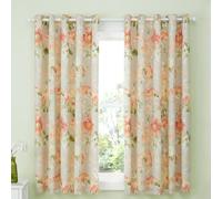 Dreams & Drapes Heritage Florette Eyelet Curtains - W66 x L72 (168x183cm) - 2 Lined Panels - Natural Floral Design Matching Bedding Available - Living Room/Bedroom
