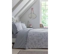 Dreams & Drapes Duvet Cover - Grey Floral & Butterfly Print - Single Size (140 x 200cm) - 1 Pillowcase Included - Vintage Polka Dot & Ruffle Bedding - Soft Washable Frilly Bed Linen