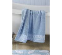 Dreams & Drapes - Blue Leaf Bath Towel (70 x 130cm) - 100% Cotton - Soft Touch & Fluffy - Botanical Vintage Towel - Blue Leaves Towel