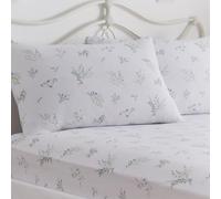 Dreams & Drapes - White Lavender King Fitted Sheet (200 x 152 x 28cm) - 2x Pillowcases Included - White Bed Sheets & Pillow Cases with Lilac Floral - White Bedding - Matching Duvet Cover Available