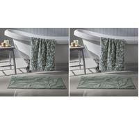 Dreams & Drapes Leaf Bath Mat - Sage Green Botanical Bathroom Rug - 100% Cotton Soft Touch - Absorbent Non-Slip Mat for Bath & Shower - 50 x 80cm - Floral Bathroom Accessory (Pack of 2)