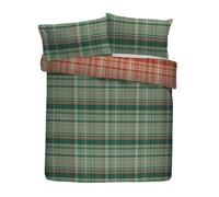 Dreams & Drapes Lodge Bennet Check Duvet Cover Set, 100% Brushed Cotton, Single 140x200cm, Green, Traditional Check Pattern, Reversible