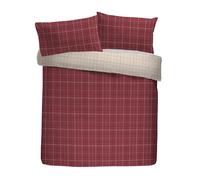 Dreams & Drapes Lodge Wynn Brushed Cotton Duvet Cover Set, 100% Cotton, Single 140x200cm, Burgundy, Checkered Pattern, Reversible