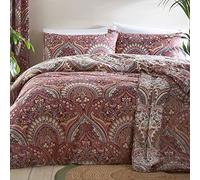 Dreams & Drapes Maroon Jacobean Duvet Set - Double Size 200x200cm - Reversible - 2 Pillowcases - Boho Moroccan Style - Soft Touch - Persian-Inspired Red Bedroom Linen
