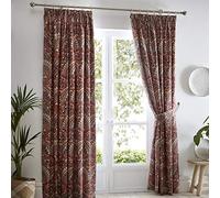 Dreams & Drapes Maroon Jacobean Pencil Pleat Curtains - W168 x L183cm (66x72) - 2 Panels + Tie Backs - Floral Damask Drapes - Moroccan Boho Curtains for Bedroom & Living Room - Fully Lined & Elegant